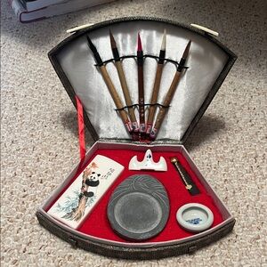 Chinese Sumi Painting/Calligraphy Set with Brushes and Ink Stone